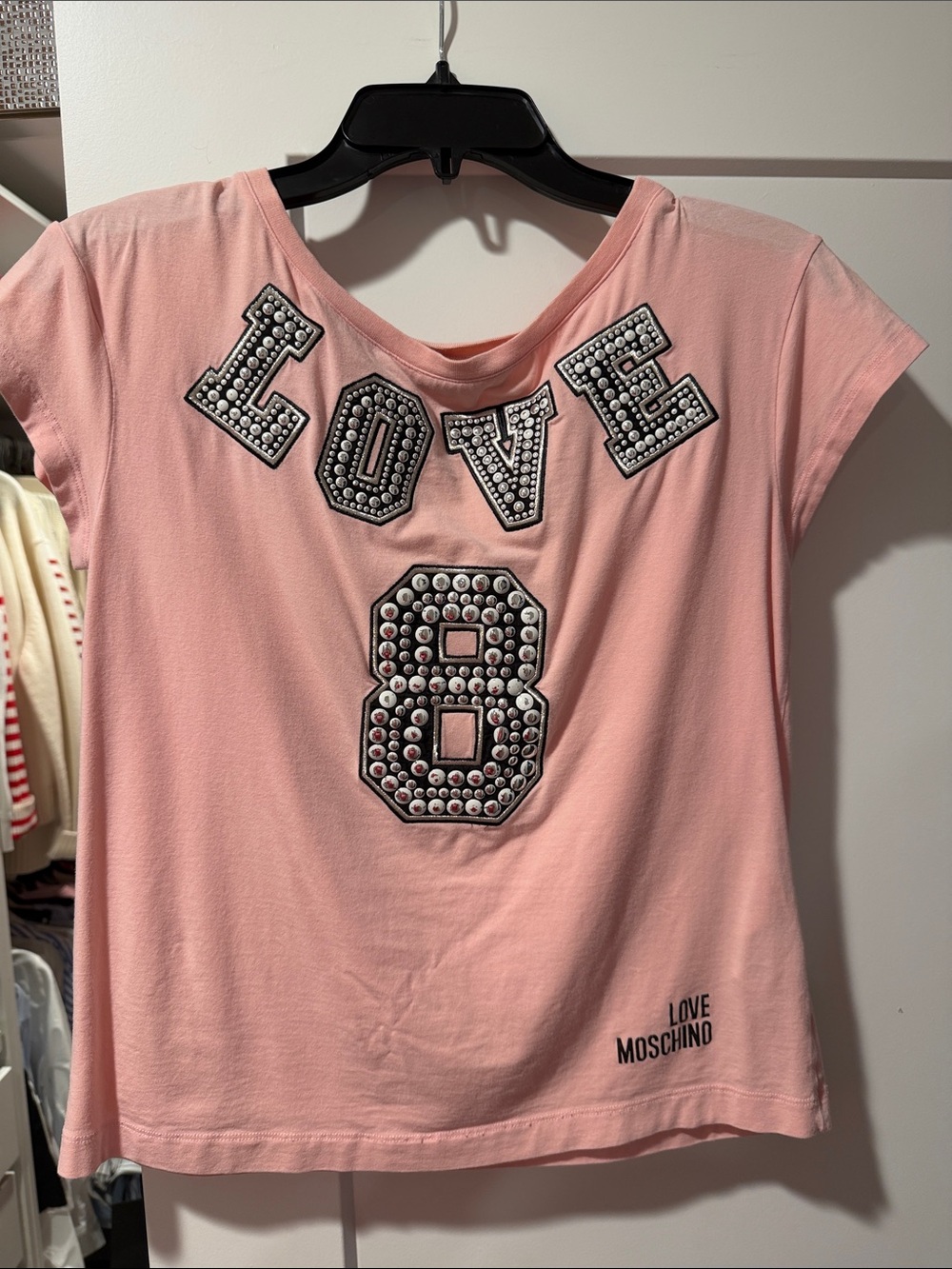 Love Moschino Pink Short Sleeve Tee with Studded LOVE 8